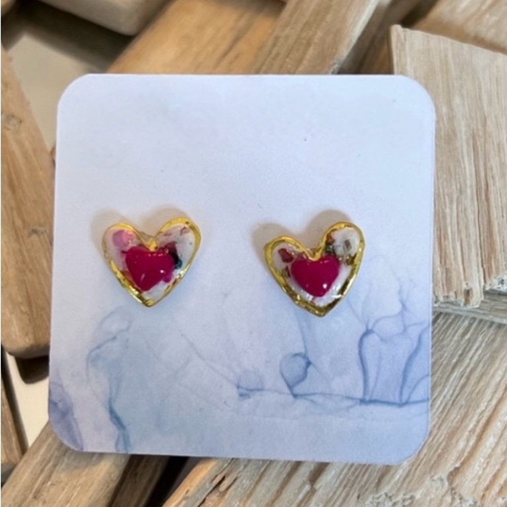 Handmade polymer clay hearts with gold detail